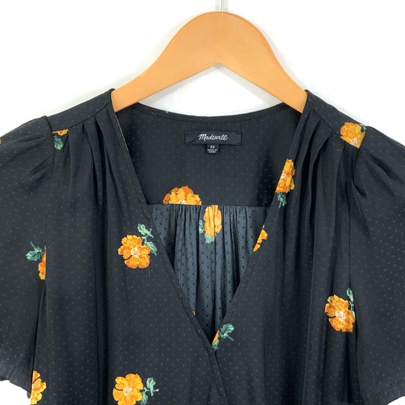 ♻️DONATED ♻️ MADEWELL  Short Sleeve Black Top V-Neck Size XS Floral Print F22 - Picture 7 of 8